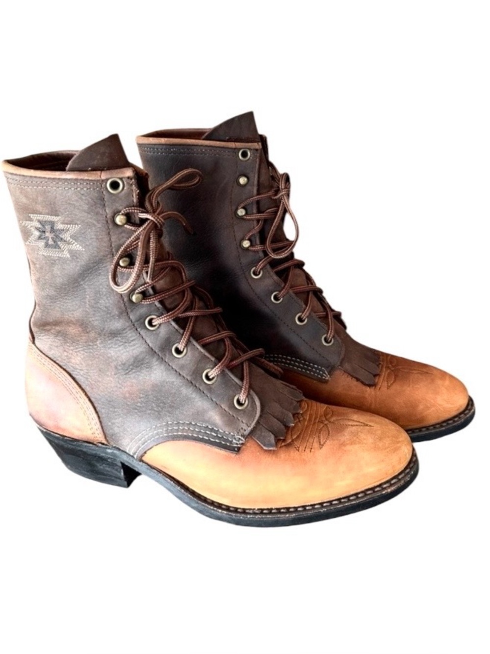 Vintage Abilene Western Packer Kiltie Tooer Two Tone Leather Boots Size 8D